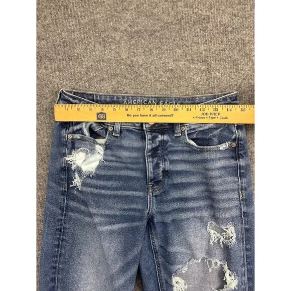 376 American Eagle Tomgirl Jeans Women's 4 Destroyed Blue Denim Button Fly Mid - Picture 4 of 10